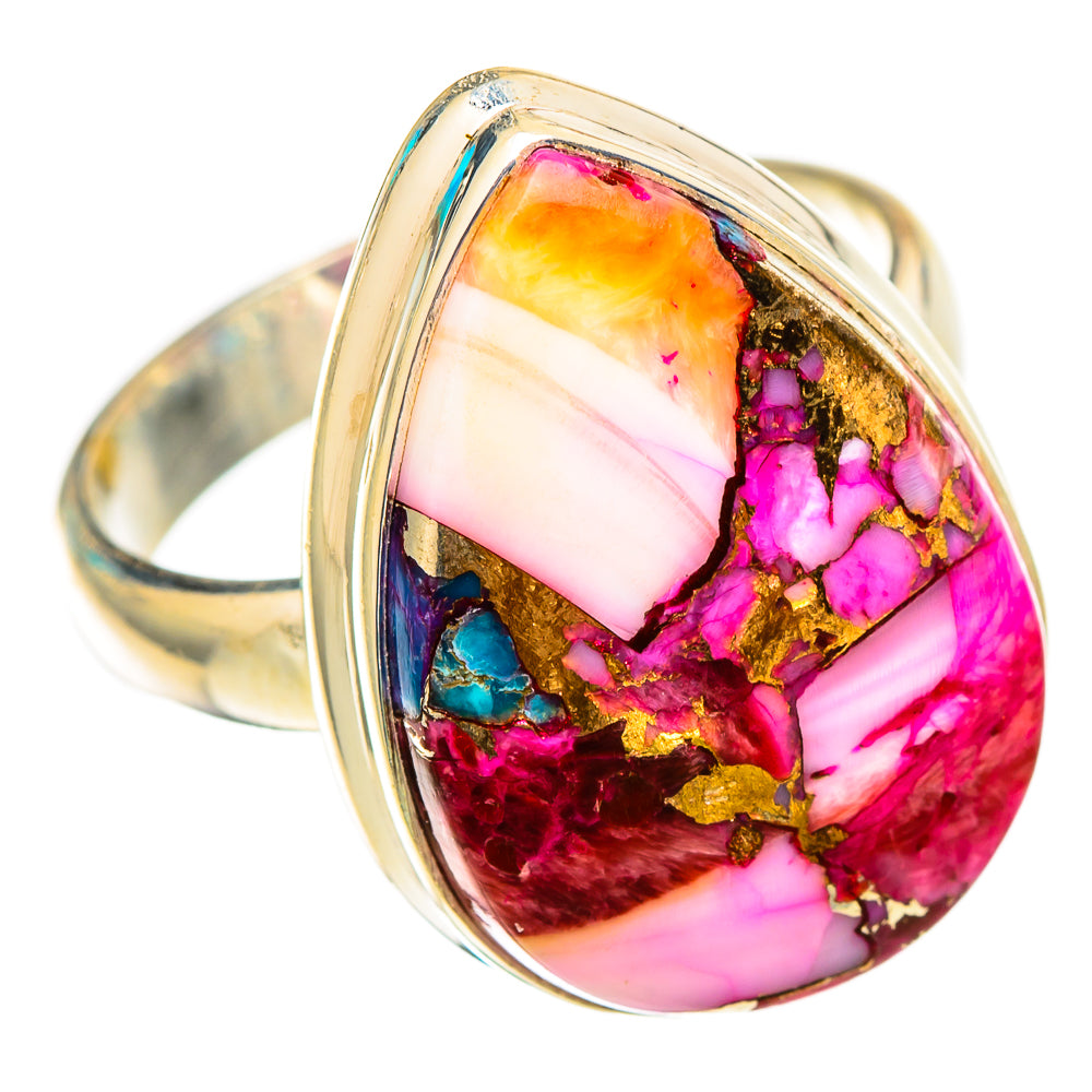 Kingman Pink Dahlia Turquoise Rings handcrafted by Anasilvercos - RING117002 - Photo 2
