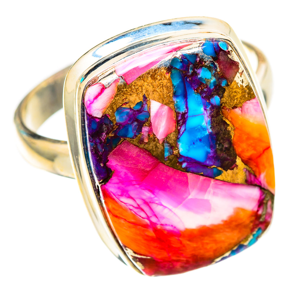 Kingman Pink Dahlia Turquoise Rings handcrafted by Anasilvercos - RING117173 - Photo 2