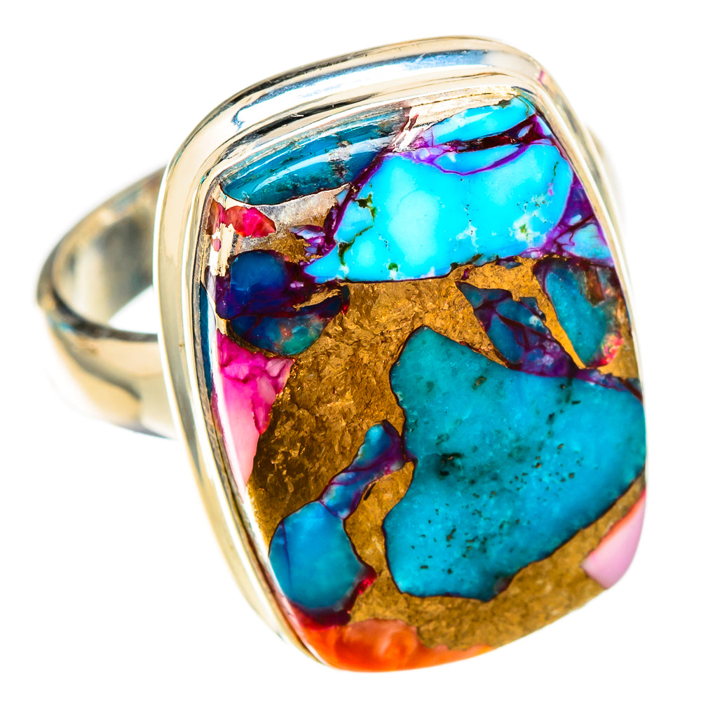 Kingman Pink Dahlia Turquoise Rings handcrafted by Anasilvercos - RING117507 - Photo 2