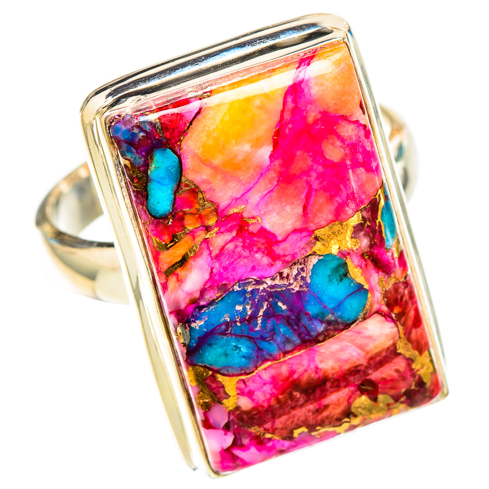 Kingman Pink Dahlia Turquoise Rings handcrafted by Anasilvercos - RING117593 - Photo 2
