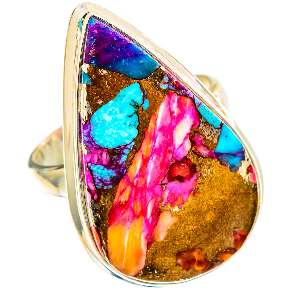 Kingman Pink Dahlia Turquoise Rings handcrafted by Anasilvercos - RING117623 - Photo 2