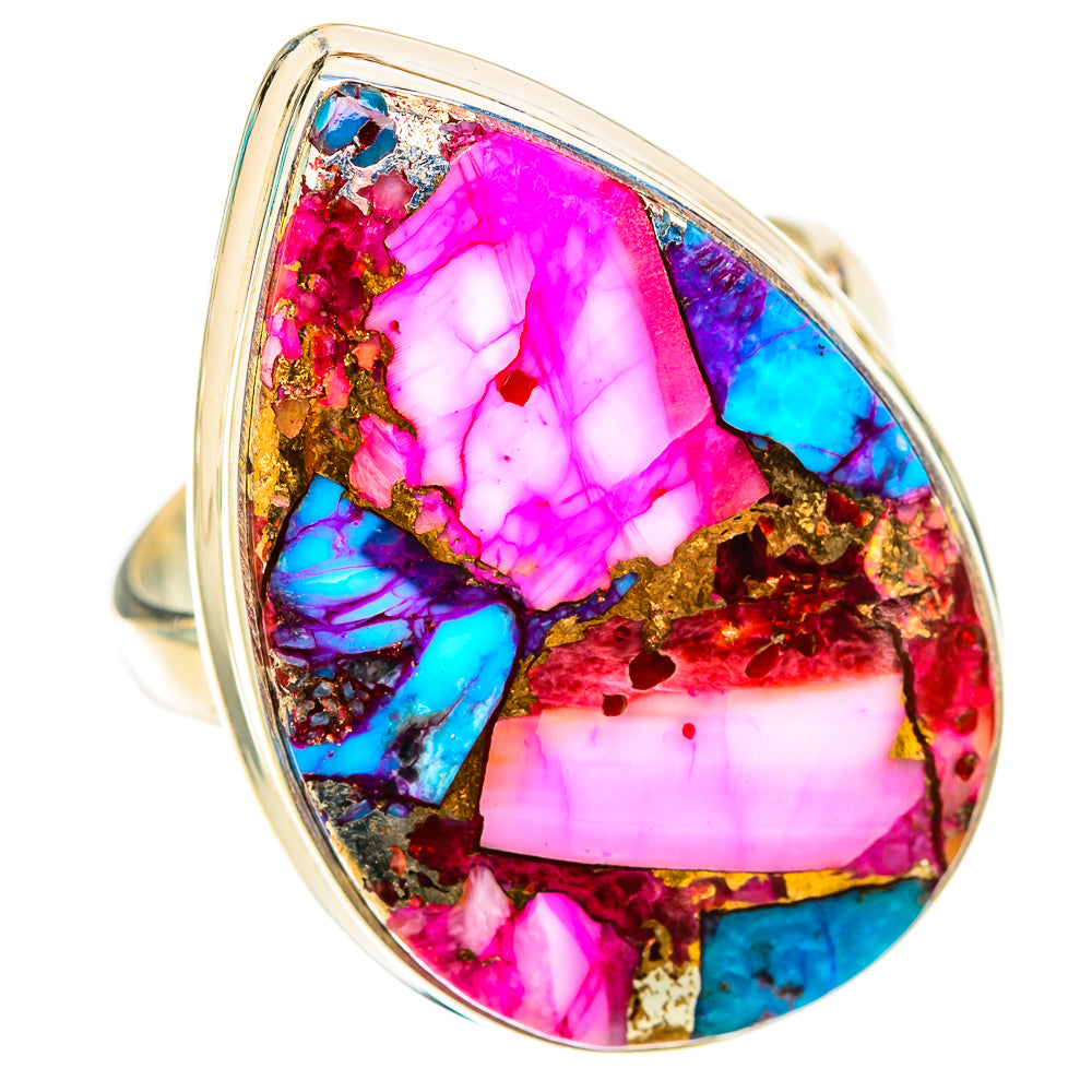 Kingman Pink Dahlia Turquoise Rings handcrafted by Anasilvercos - RING117960 - Photo 2