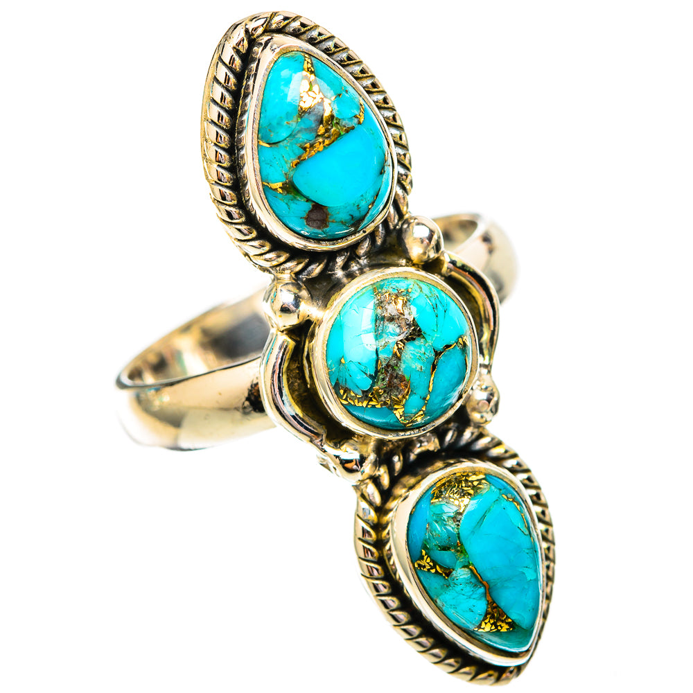 Blue Copper Composite Turquoise Rings handcrafted by Anasilvercos - RING118025 - Photo 2