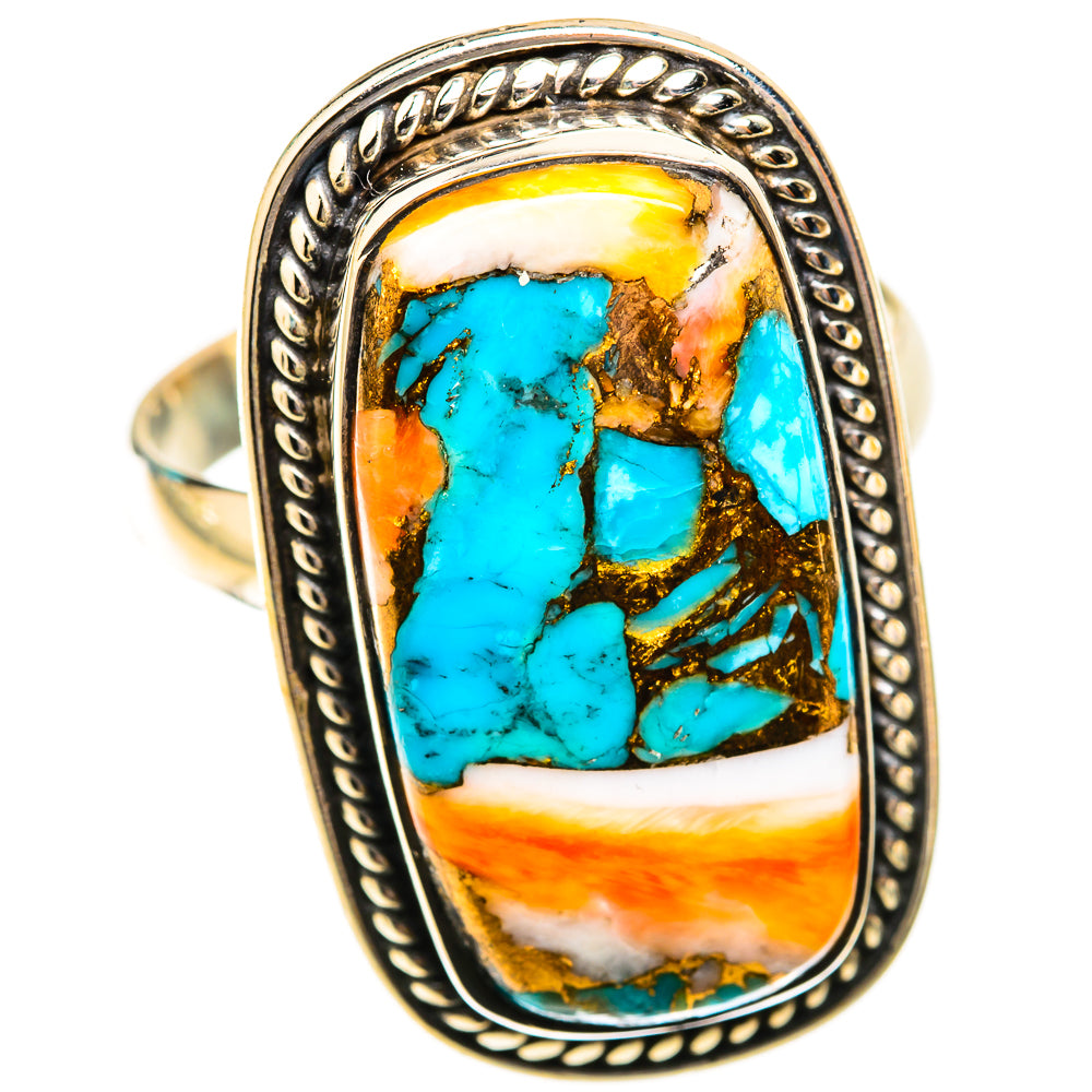 Blue Orange Copper Composite Turquoise Rings handcrafted by Anasilvercos - RING118878 - Photo 2