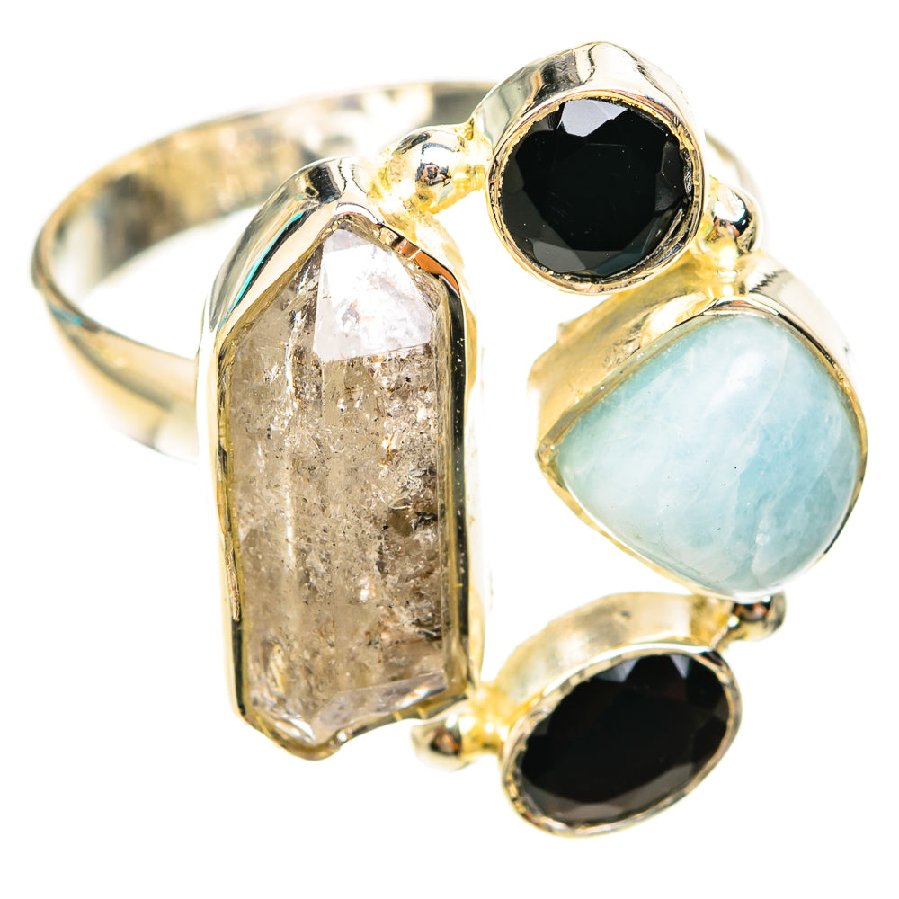 Herkimer Diamond, Black Onyx, Aquamarine Rings handcrafted by Anasilvercos - RING119230 - Photo 2