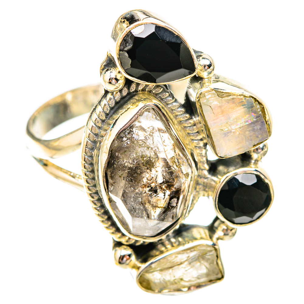 Herkimer Diamond, Black Onyx, Rainbow Moonstone Rings handcrafted by Anasilvercos - RING119337 - Photo 2