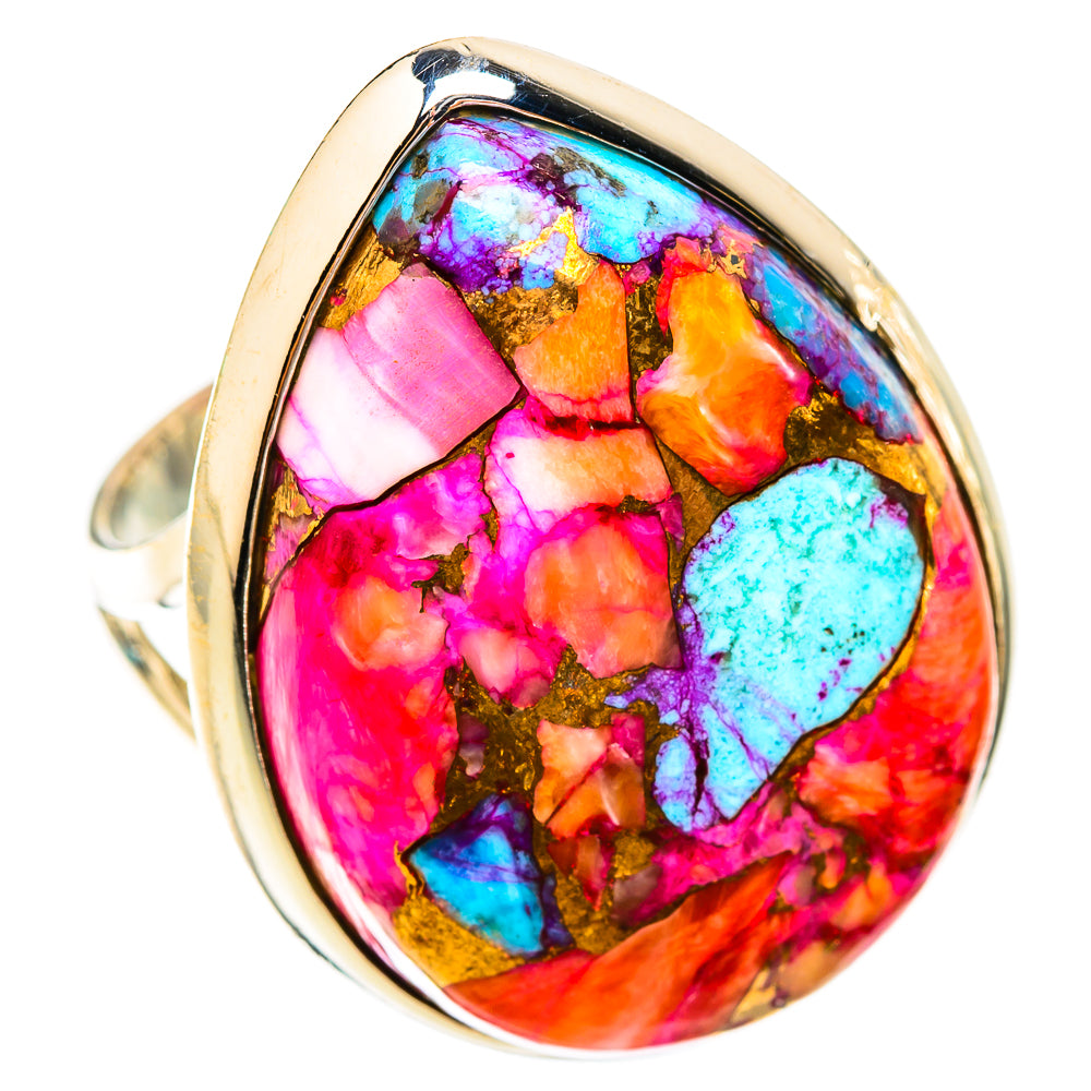 Kingman Pink Dahlia Turquoise Rings handcrafted by Anasilvercos - RING119426 - Photo 2