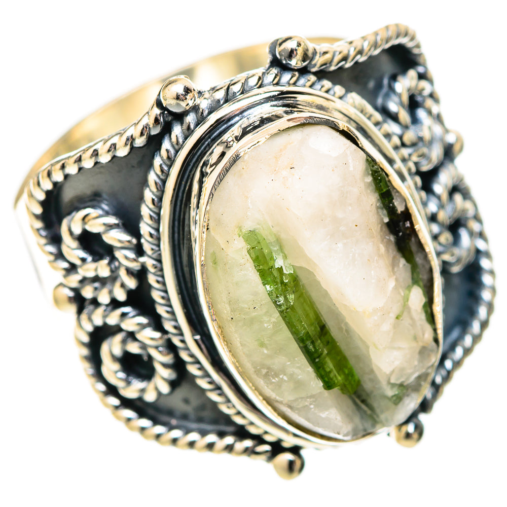 Green Tourmaline In Quartz Rings handcrafted by Anasilvercos - RING121435 - Photo 2