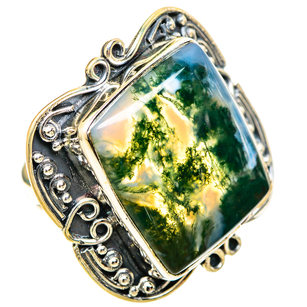 Green Moss Agate Rings handcrafted by Anasilvercos - RING121518 - Photo 2