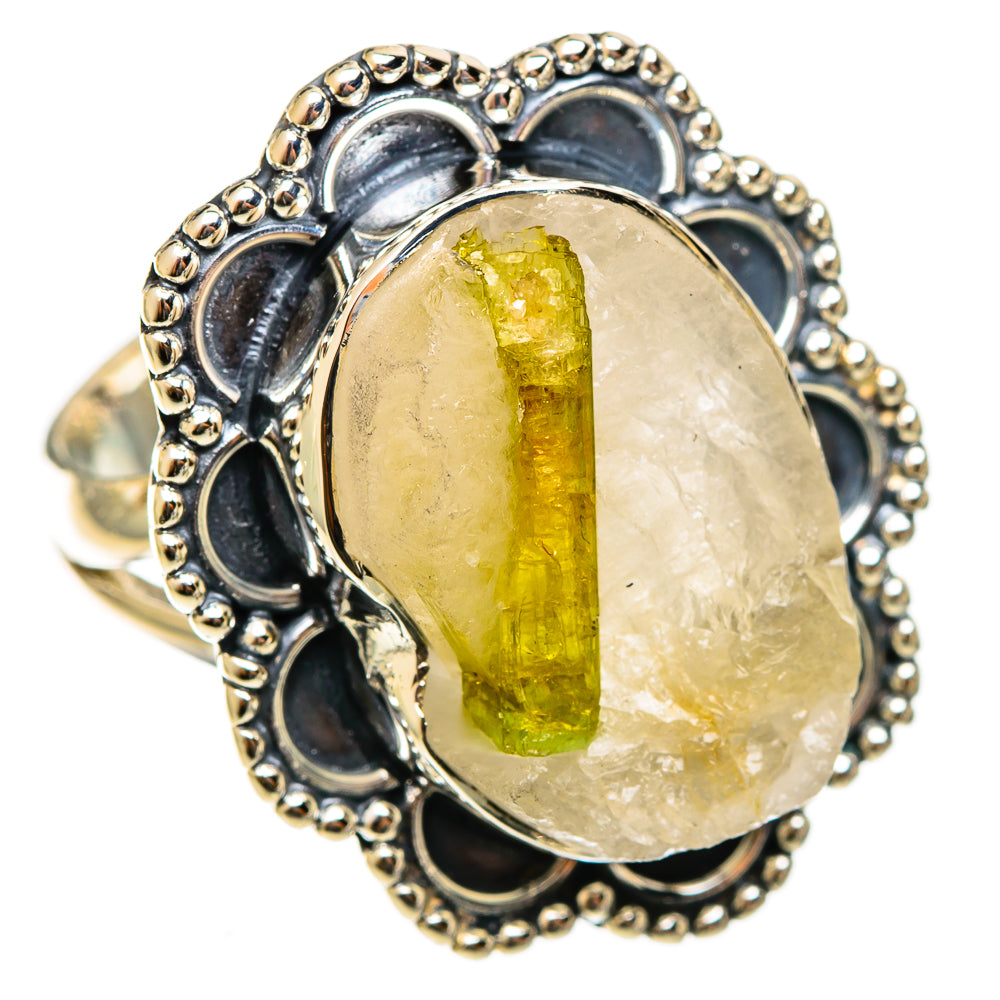Green Tourmaline In Quartz Rings handcrafted by Anasilvercos - RING121975 - Photo 2