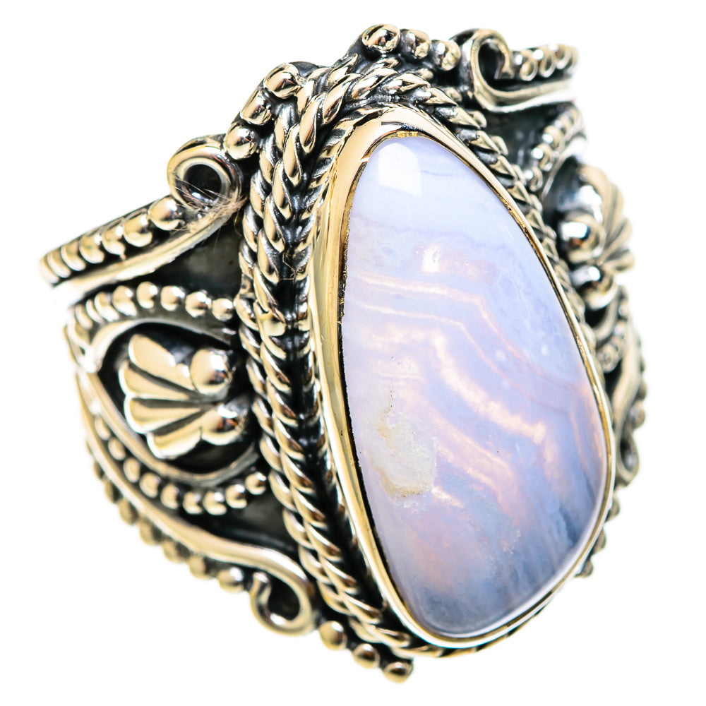 Blue Lace Agate Rings handcrafted by Anasilvercos - RING122193 - Photo 2