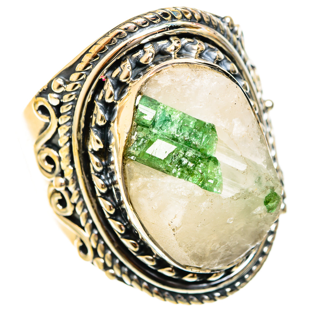 Green Tourmaline In Quartz Rings handcrafted by Anasilvercos - RING122509 - Photo 2