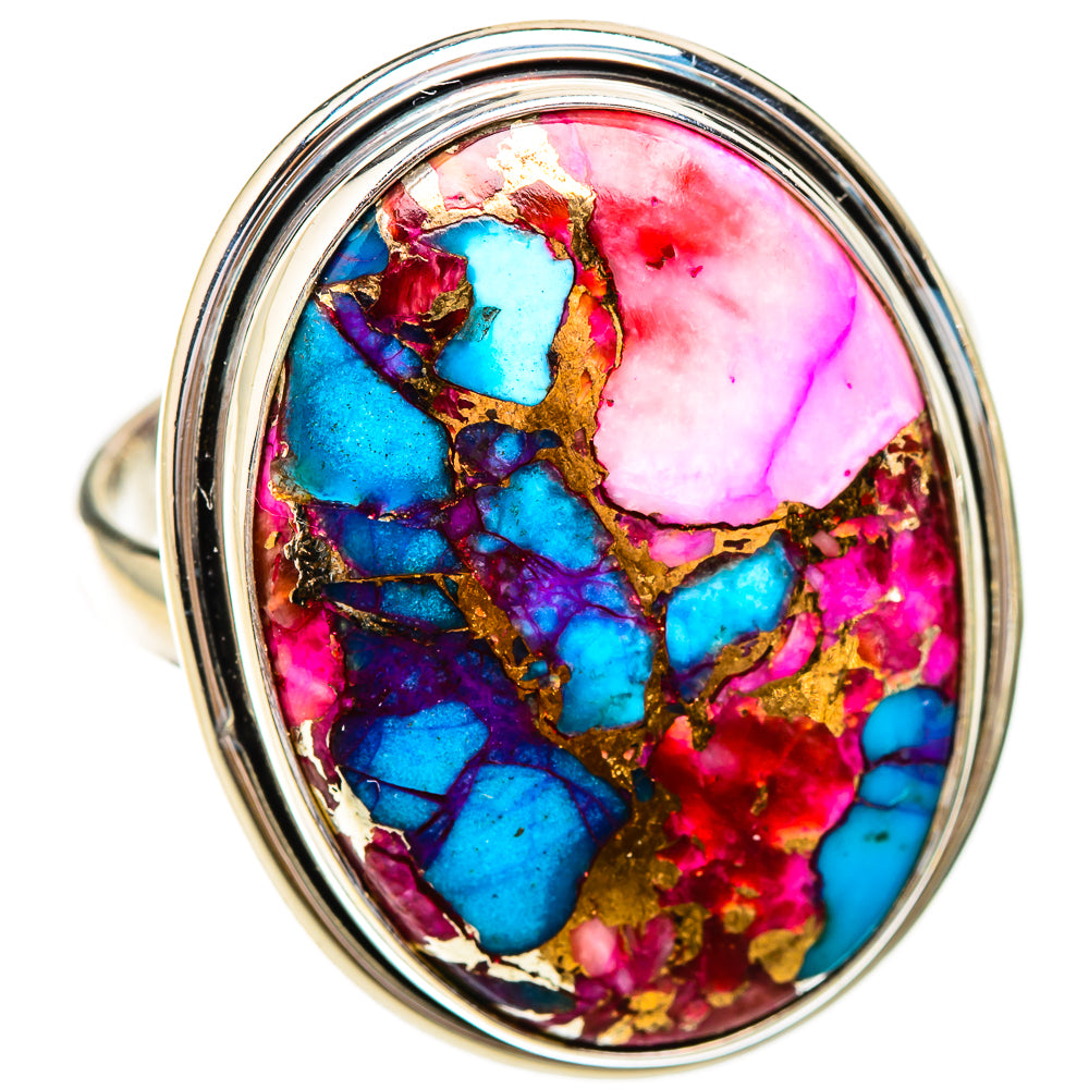 Kingman Pink Dahlia Turquoise Rings handcrafted by Anasilvercos - RING126019 - Photo 2