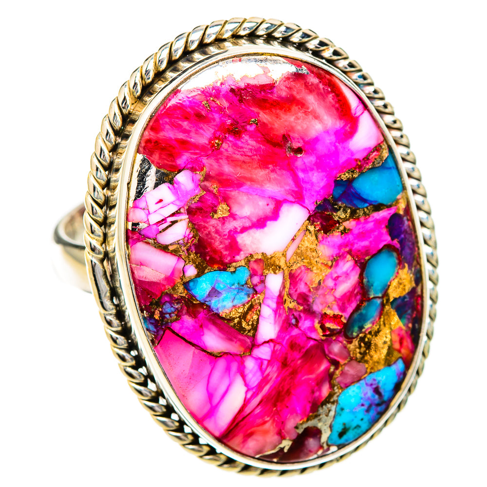 Kingman Pink Dahlia Turquoise Rings handcrafted by Anasilvercos - RING126020 - Photo 2