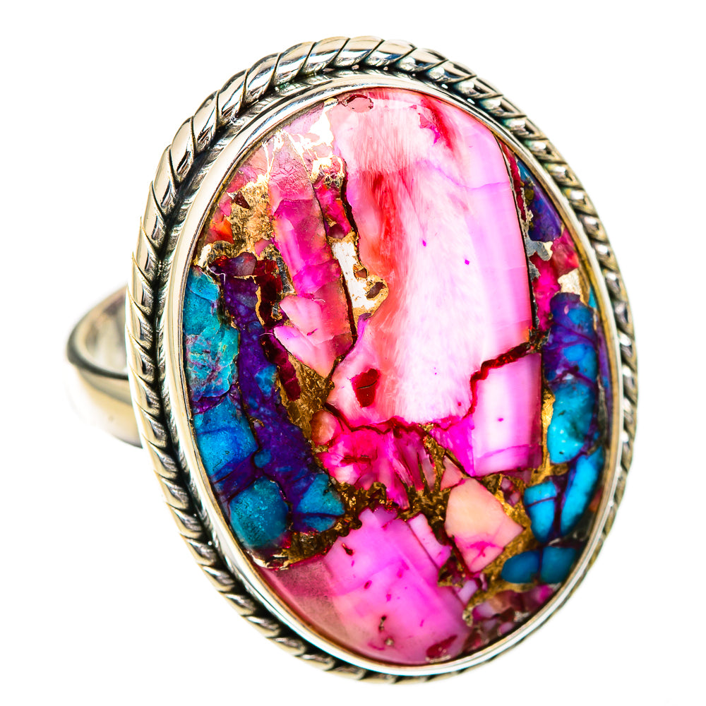 Kingman Pink Dahlia Turquoise Rings handcrafted by Anasilvercos - RING126049 - Photo 2
