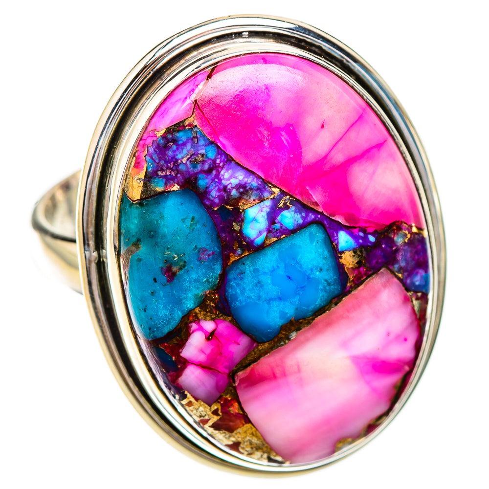 Kingman Pink Dahlia Turquoise Rings handcrafted by Anasilvercos - RING126070 - Photo 2