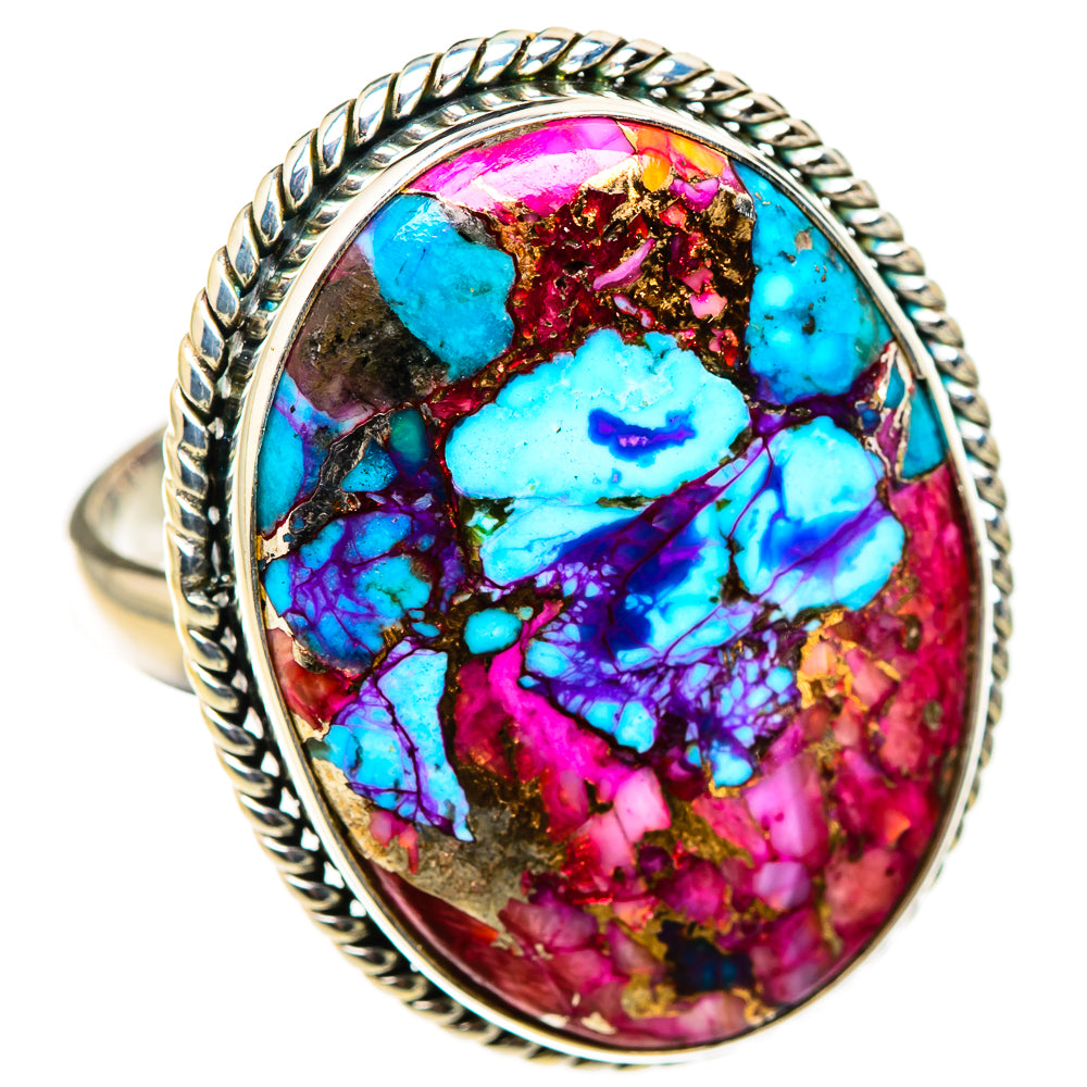 Kingman Pink Dahlia Turquoise Rings handcrafted by Anasilvercos - RING126336 - Photo 2