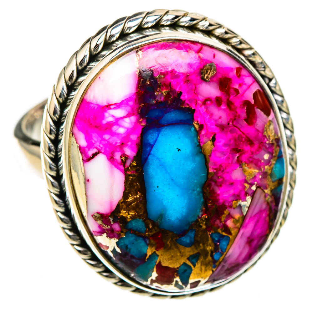 Kingman Pink Dahlia Turquoise Rings handcrafted by Anasilvercos - RING126456 - Photo 2