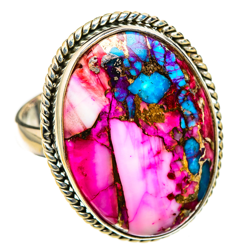 Kingman Pink Dahlia Turquoise Rings handcrafted by Anasilvercos - RING126578 - Photo 2