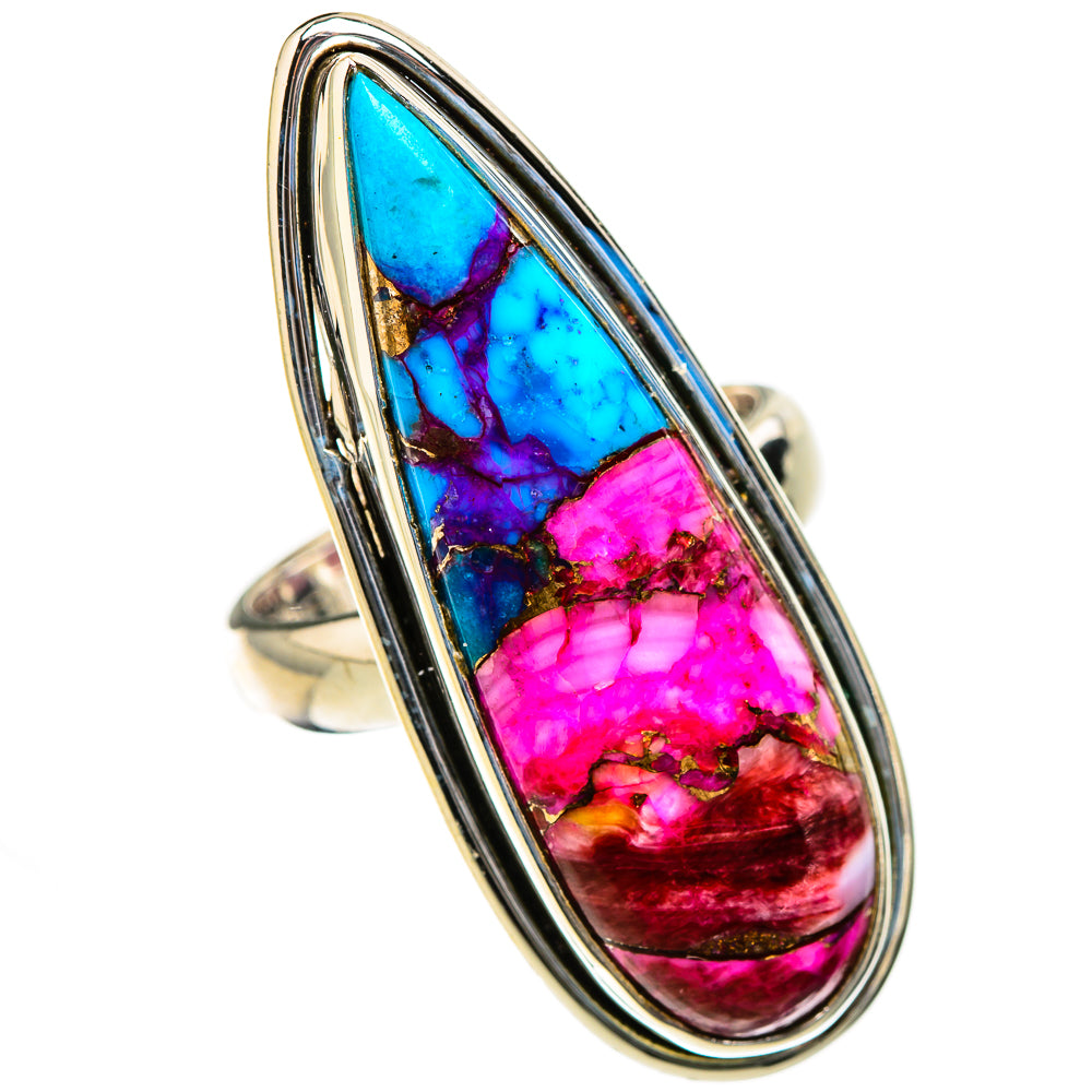 Kingman Pink Dahlia Turquoise Rings handcrafted by Anasilvercos - RING126582 - Photo 2