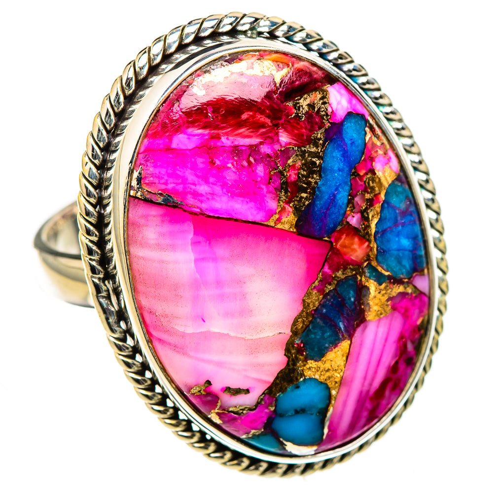 Kingman Pink Dahlia Turquoise Rings handcrafted by Anasilvercos - RING126603 - Photo 2