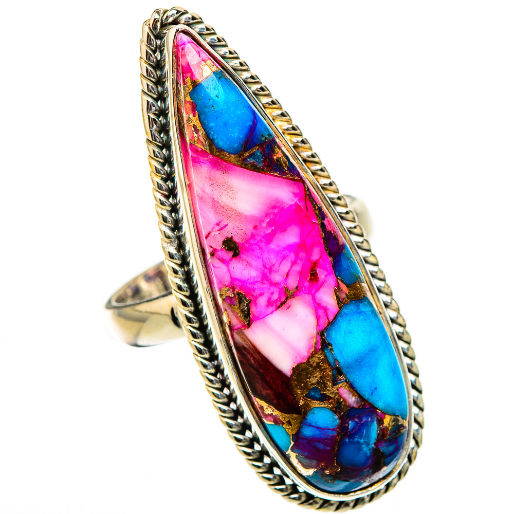 Kingman Pink Dahlia Turquoise Rings handcrafted by Anasilvercos - RING126606 - Photo 2