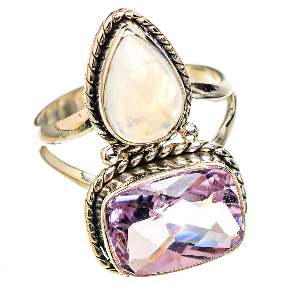 Pink Amethyst, Rainbow Moonstone Rings handcrafted by Anasilvercos - RING126732 - Photo 2