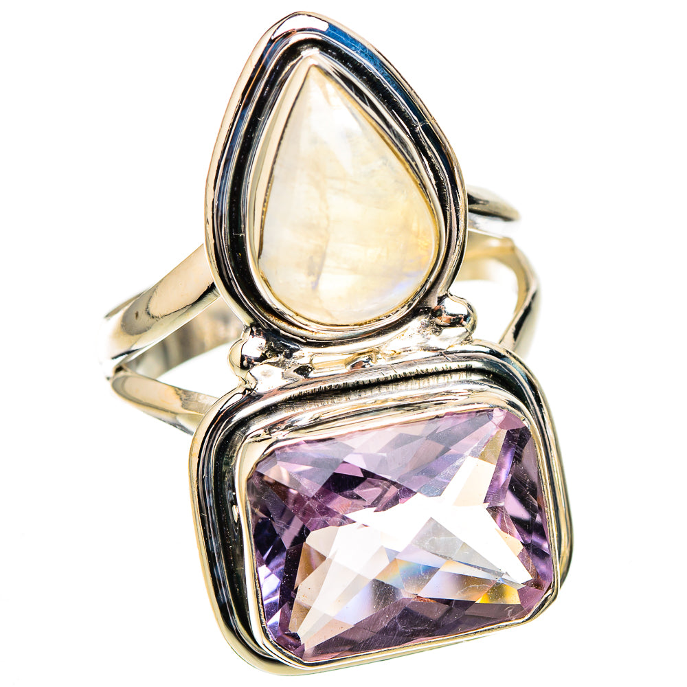 Pink Amethyst, Rainbow Moonstone Rings handcrafted by Anasilvercos - RING126733 - Photo 2