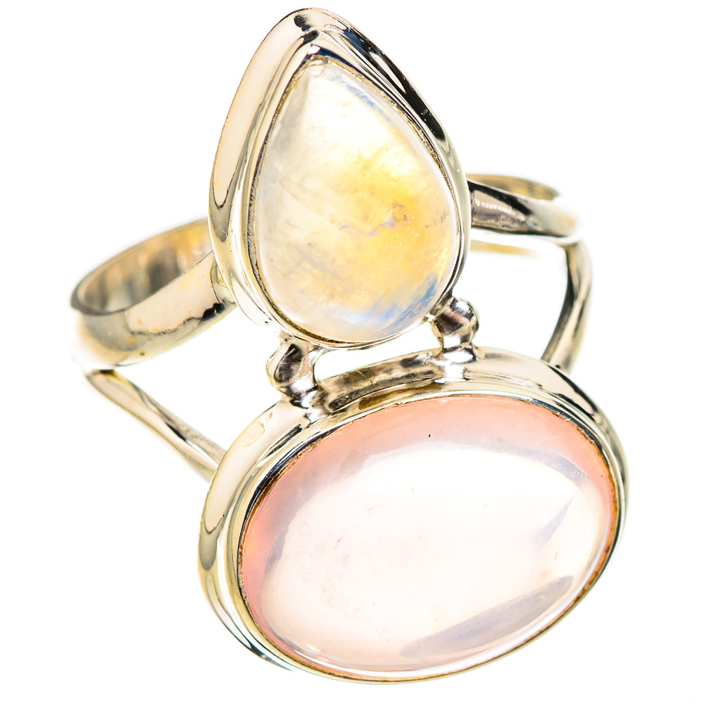 Rose Quartz, Rainbow Moonstone Rings handcrafted by Anasilvercos - RING126748 - Photo 2