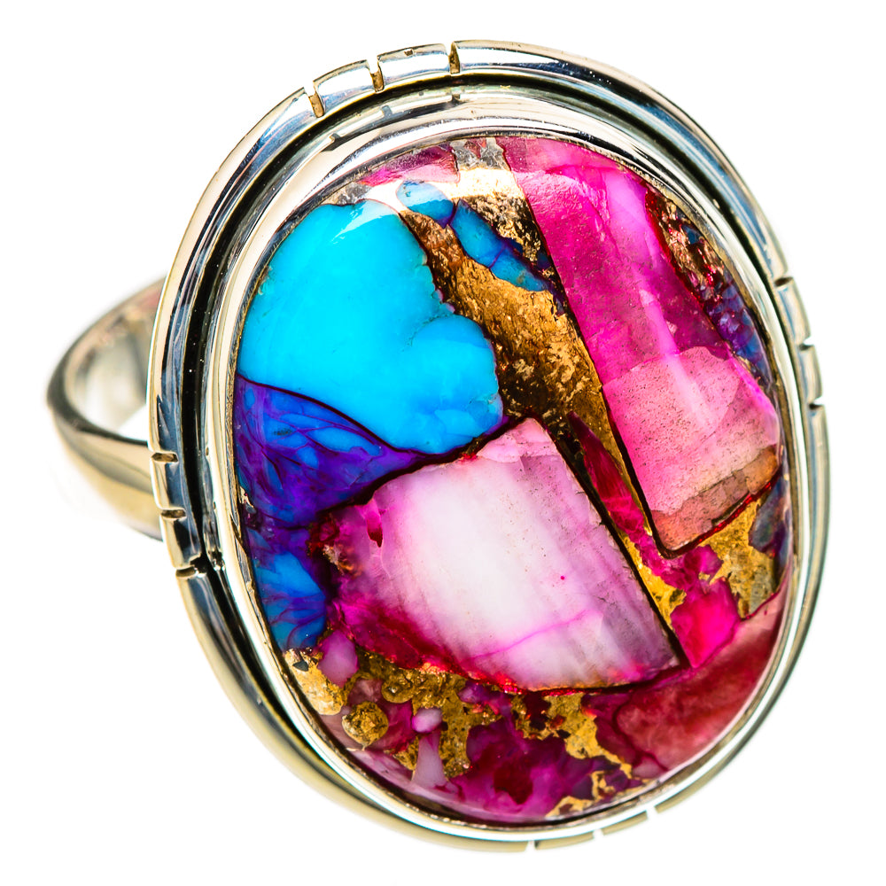 Kingman Pink Dahlia Turquoise Rings handcrafted by Anasilvercos - RING126753 - Photo 2