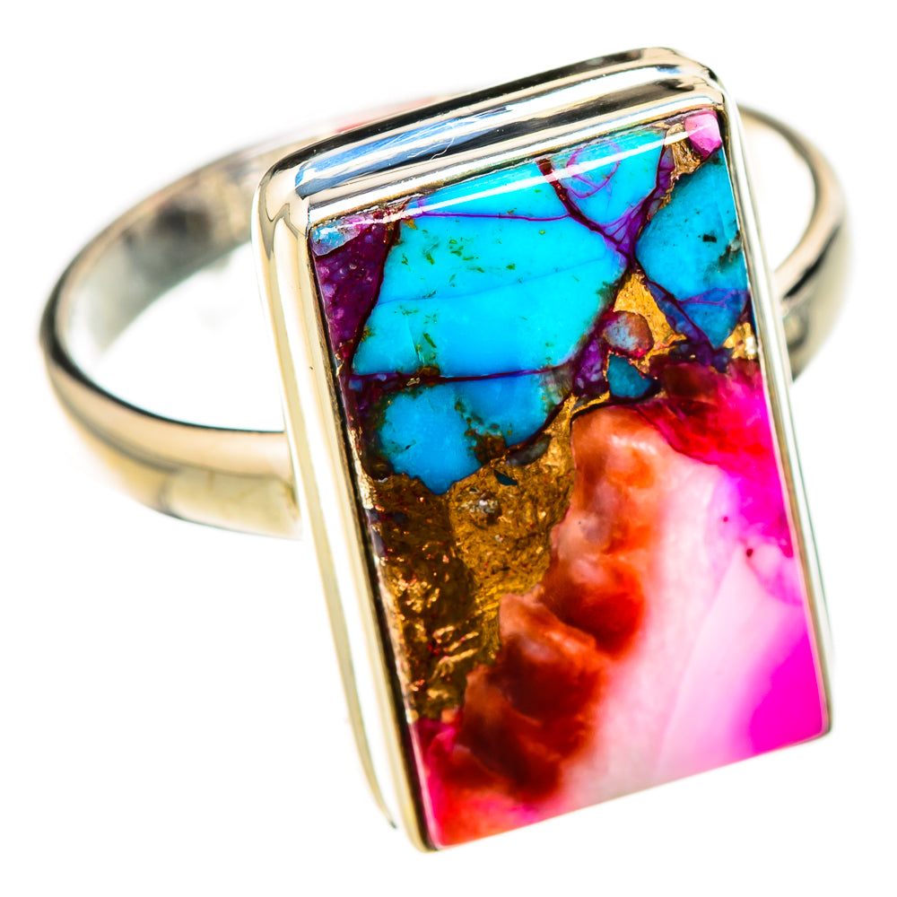 Kingman Pink Dahlia Turquoise Rings handcrafted by Anasilvercos - RING126800 - Photo 2