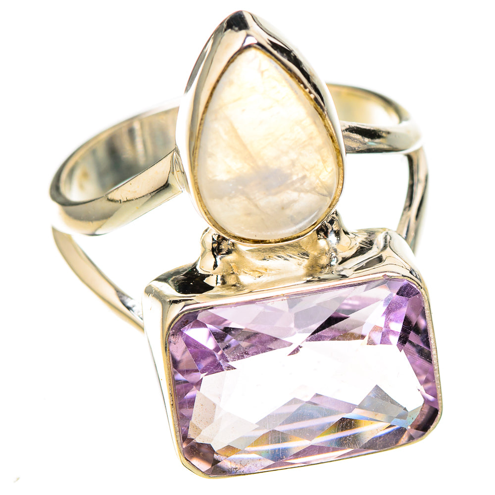 Pink Amethyst, Rainbow Moonstone Rings handcrafted by Anasilvercos - RING126829 - Photo 2