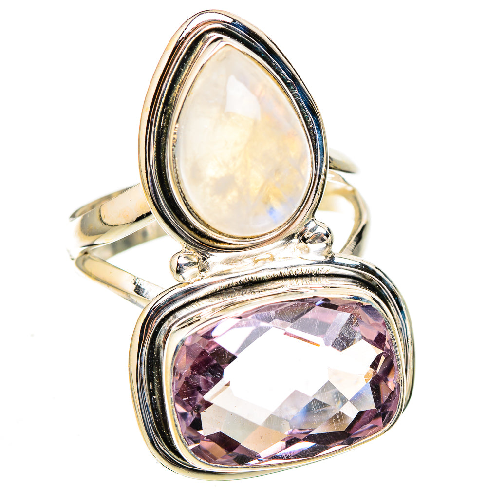 Pink Amethyst, Rainbow Moonstone Rings handcrafted by Anasilvercos - RING126830 - Photo 2