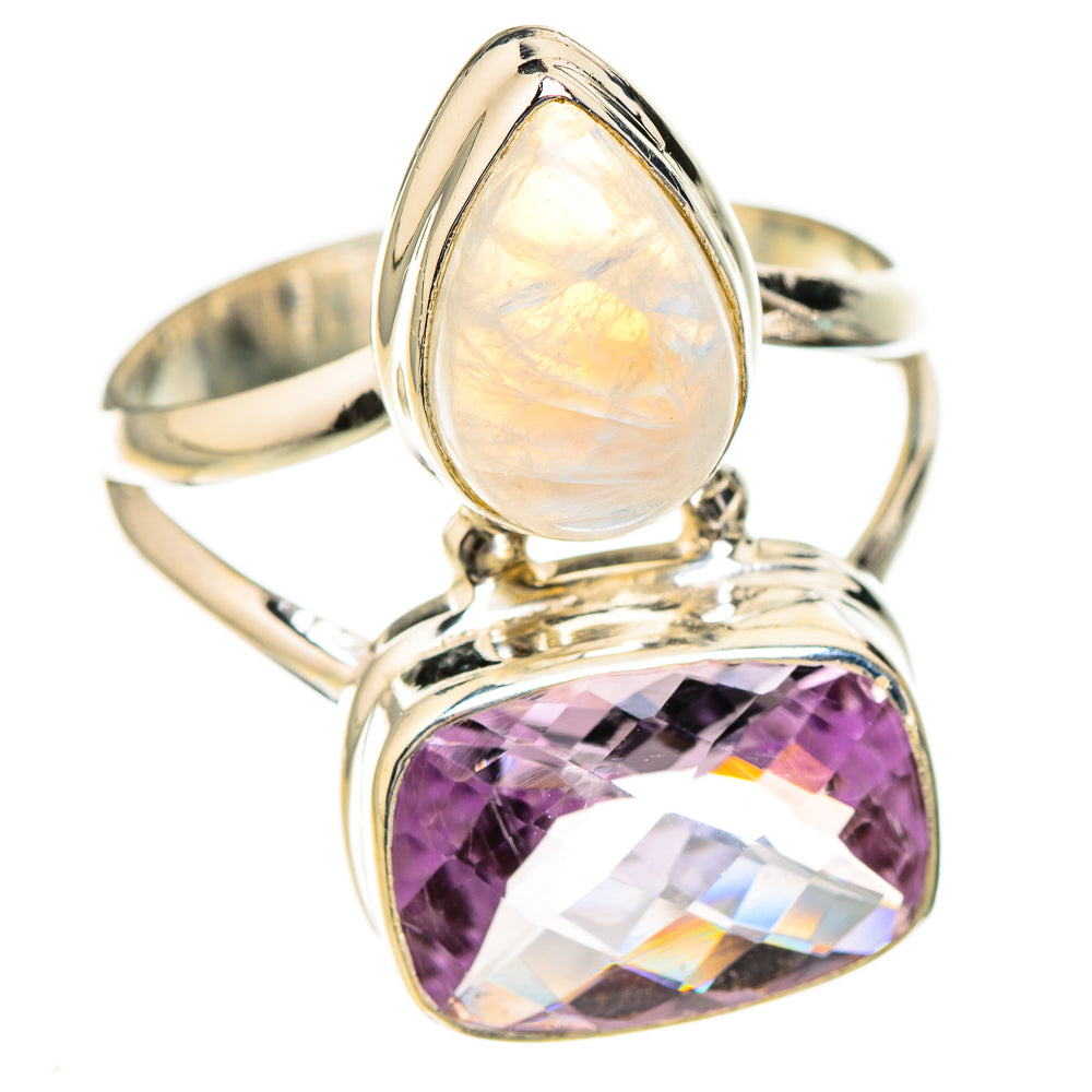Pink Amethyst, Rainbow Moonstone Rings handcrafted by Anasilvercos - RING126845 - Photo 2