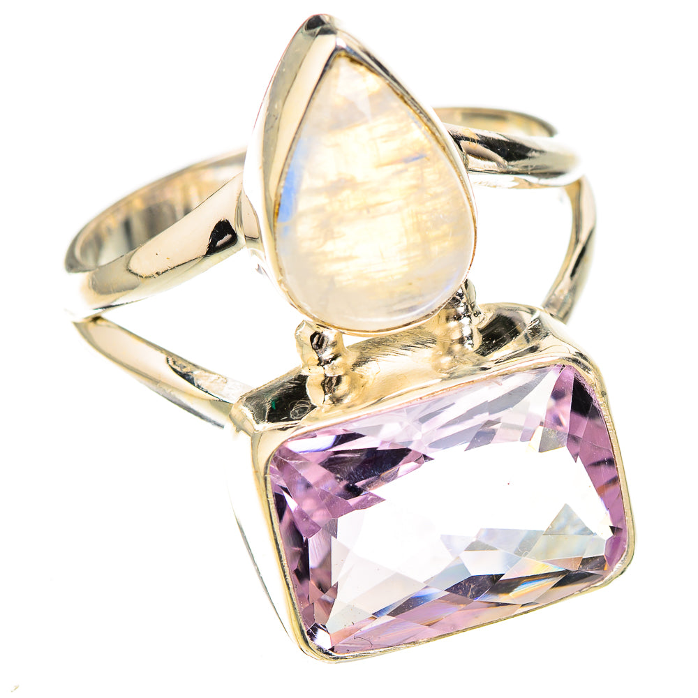 Pink Amethyst, Rainbow Moonstone Rings handcrafted by Anasilvercos - RING126861 - Photo 2