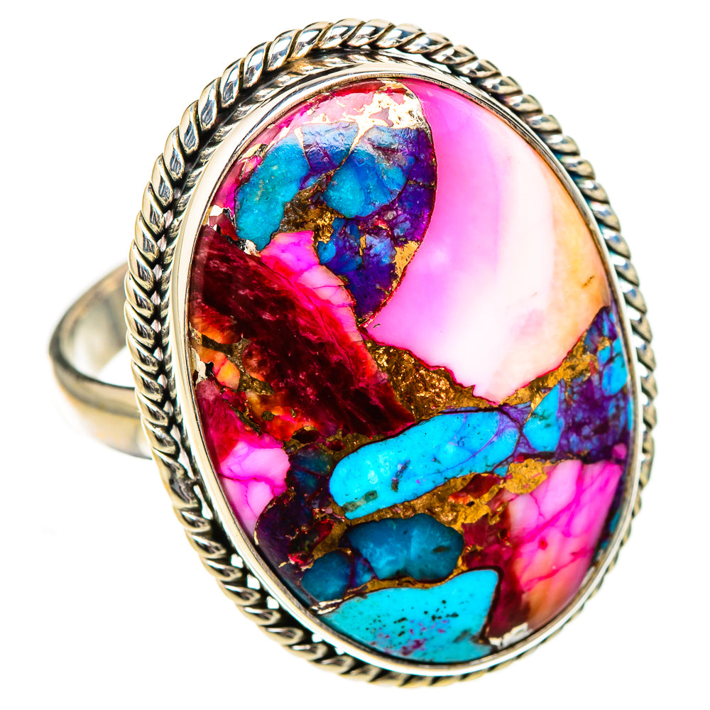 Kingman Pink Dahlia Turquoise Rings handcrafted by Anasilvercos - RING126902 - Photo 2