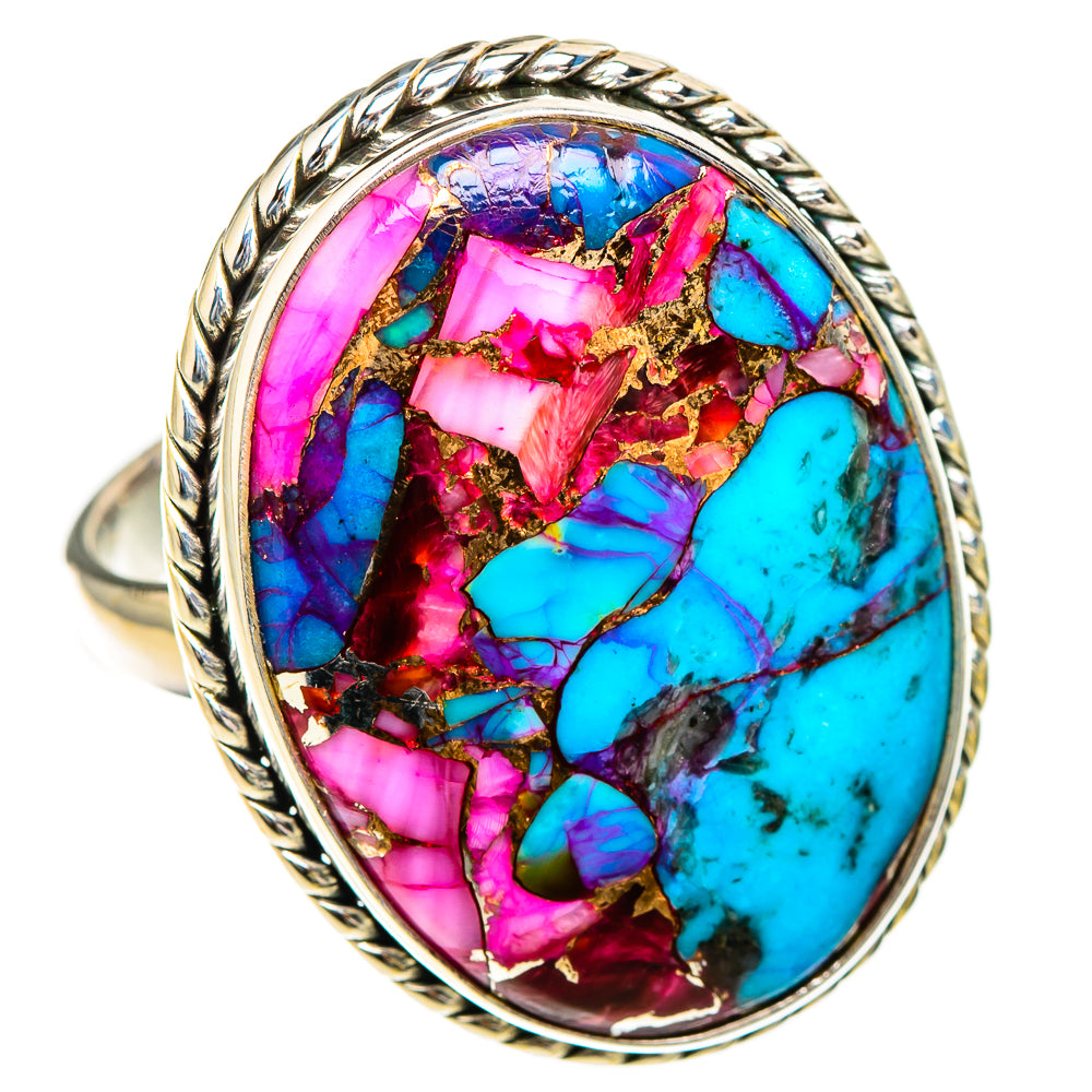 Kingman Pink Dahlia Turquoise Rings handcrafted by Anasilvercos - RING126948 - Photo 2