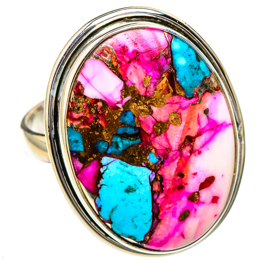 Kingman Pink Dahlia Turquoise Rings handcrafted by Anasilvercos - RING126969 - Photo 2