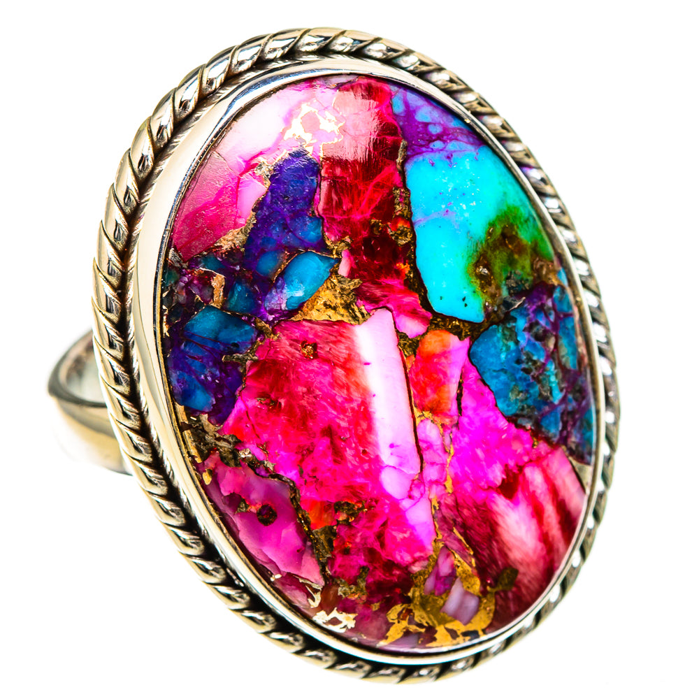Kingman Pink Dahlia Turquoise Rings handcrafted by Anasilvercos - RING126975 - Photo 2