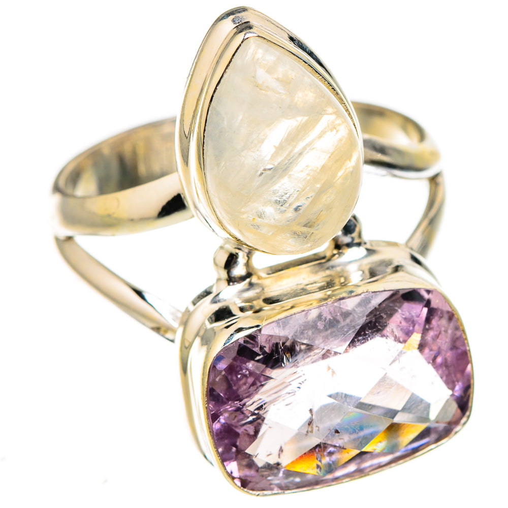 Pink Amethyst, Rainbow Moonstone Rings handcrafted by Anasilvercos - RING127001 - Photo 2