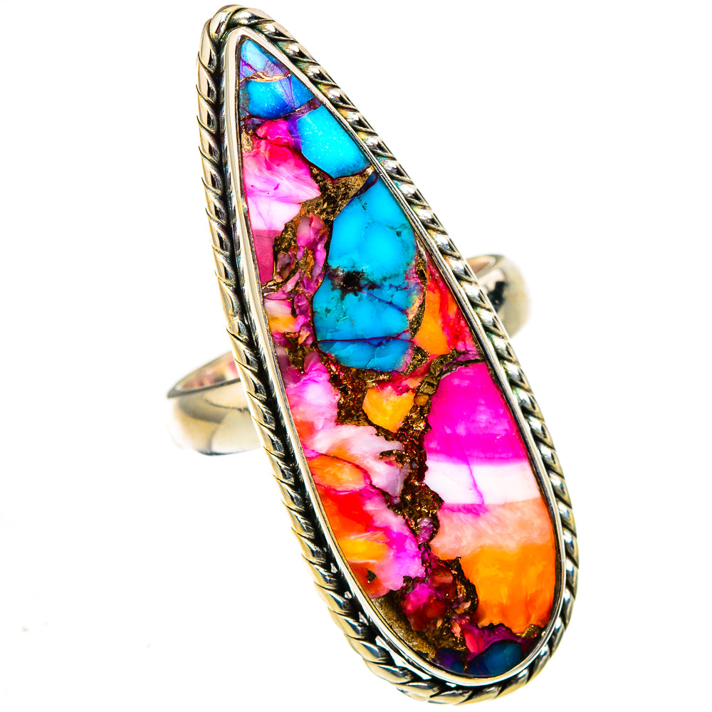 Kingman Pink Dahlia Turquoise Rings handcrafted by Anasilvercos - RING127015 - Photo 2