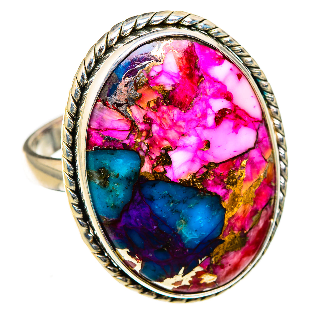 Kingman Pink Dahlia Turquoise Rings handcrafted by Anasilvercos - RING127020 - Photo 2