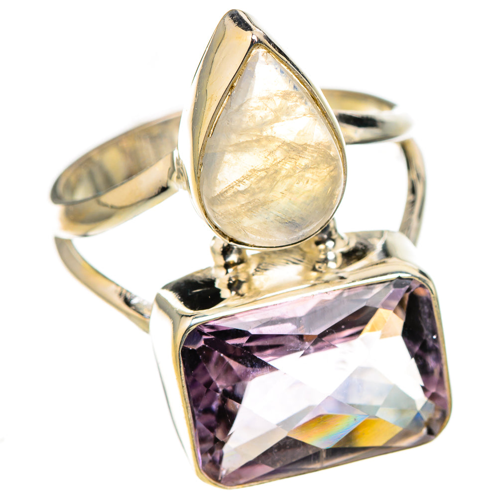 Pink Amethyst, Rainbow Moonstone Rings handcrafted by Anasilvercos - RING127025 - Photo 2
