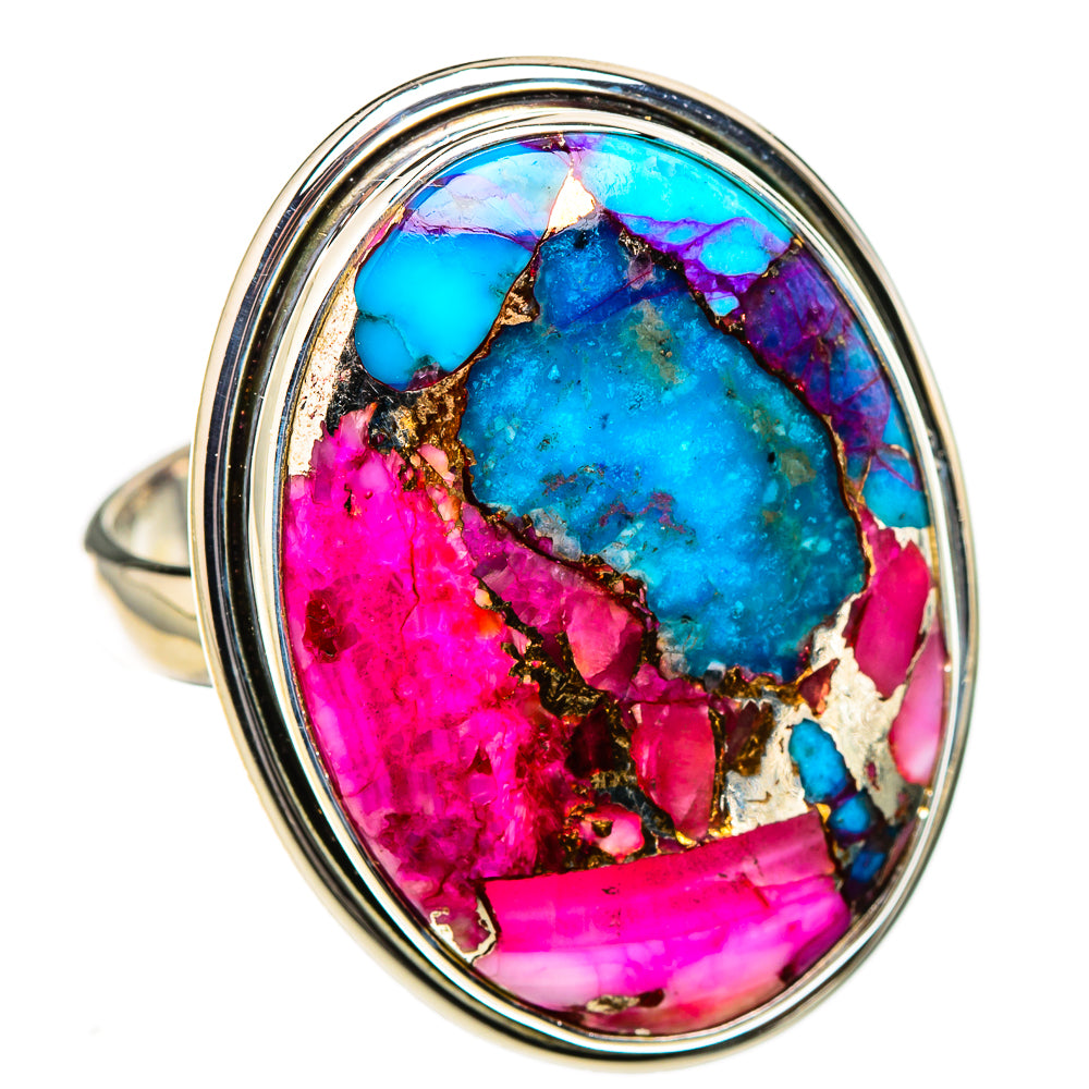Kingman Pink Dahlia Turquoise Rings handcrafted by Anasilvercos - RING127035 - Photo 2