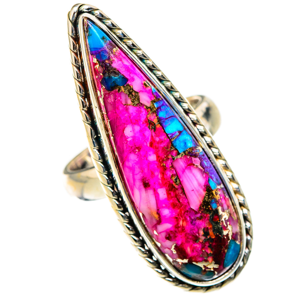 Kingman Pink Dahlia Turquoise Rings handcrafted by Anasilvercos - RING127080 - Photo 2