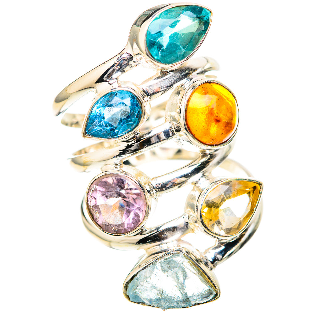 Blue Topaz, Baltic Amber, Amethyst, Citrine, Aquamarine Rings handcrafted by Anasilvercos - RING129094 - Photo 2