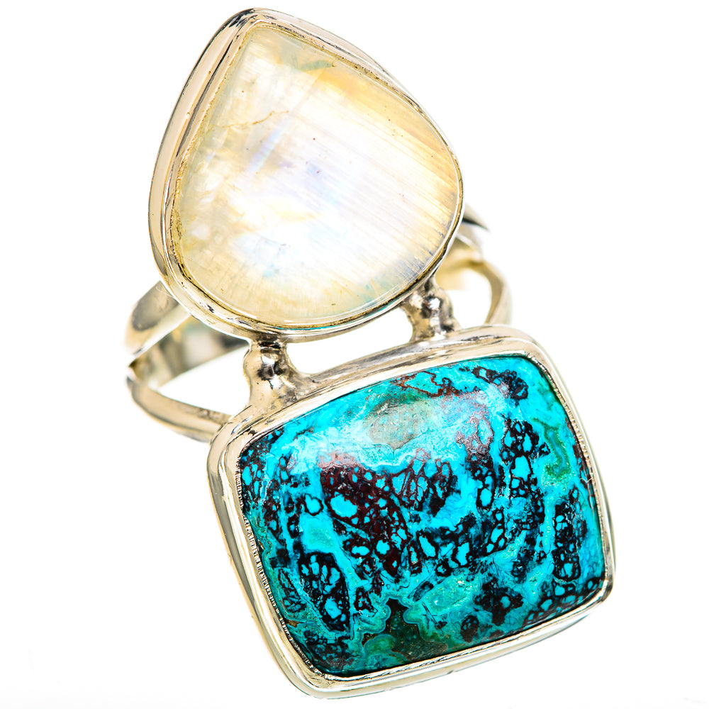 Shattuckite, Rainbow Moonstone Rings handcrafted by Anasilvercos - RING129096 - Photo 2