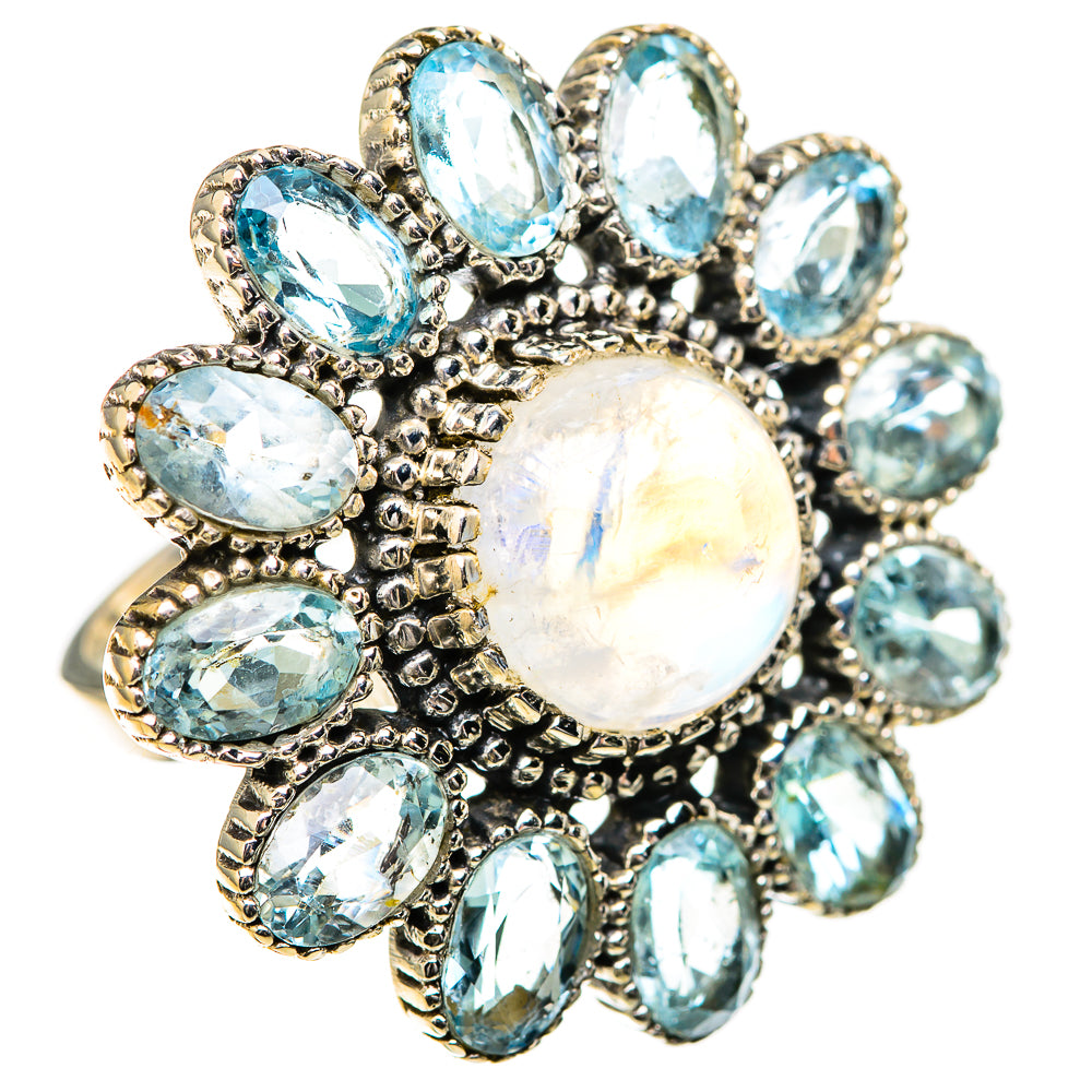 Rainbow Moonstone, Blue Topaz Rings handcrafted by Anasilvercos - RING129097 - Photo 2