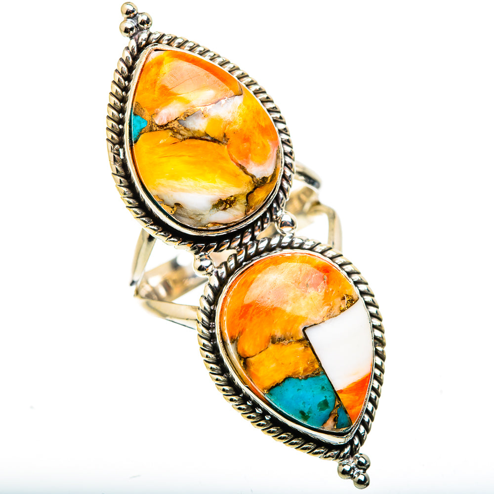 Blue Orange Copper Composite Turquoise Rings handcrafted by Anasilvercos - RING129496 - Photo 2