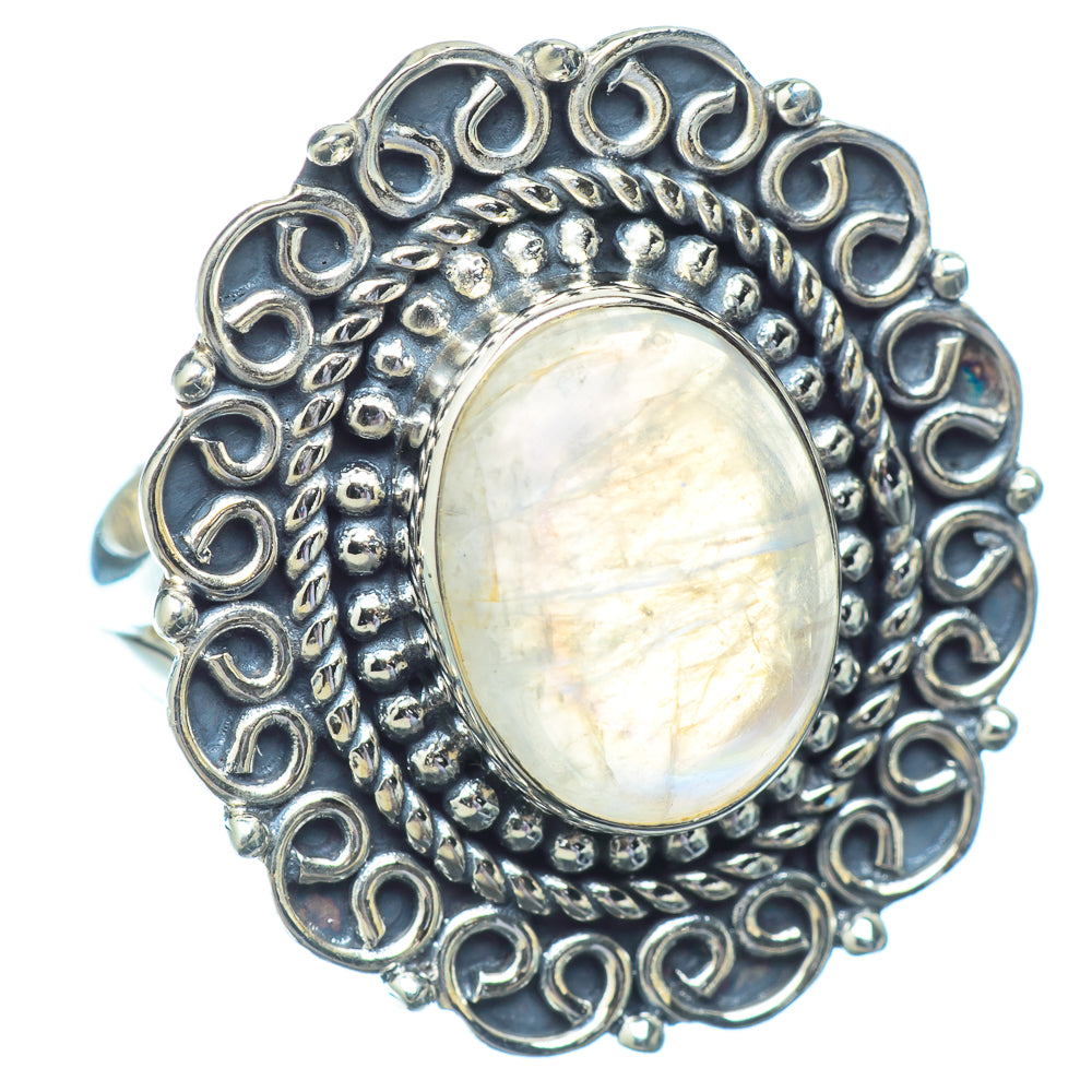 Rainbow Moonstone Rings handcrafted by Anasilvercos - RING13007